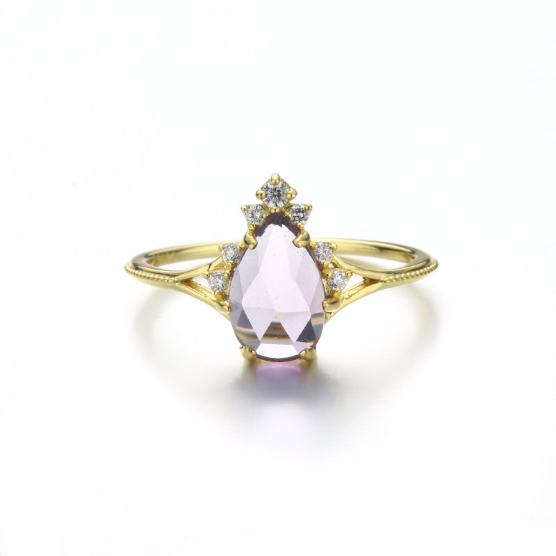 Brazilian Amethyst Teardrop Silver Ring | Natural Gemstone Luxury
