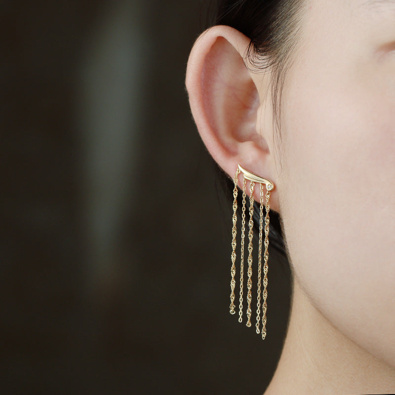 Golden Wings – Sterling Silver 18K Gold Plated Long Tassel Luxury Earrings