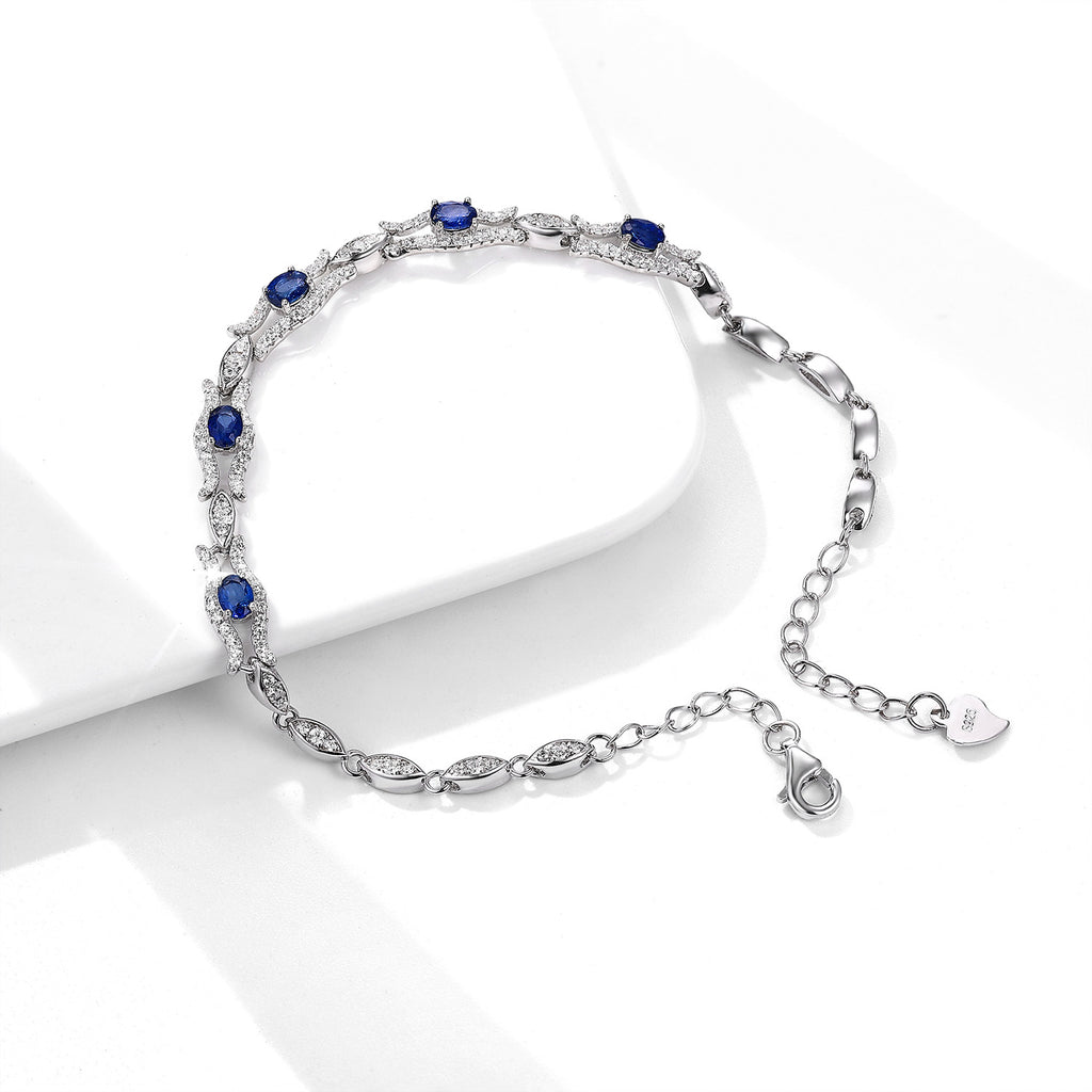Natural Sapphire Geometric 925 Sterling Silver Platinum Gold Luxury Bracelet