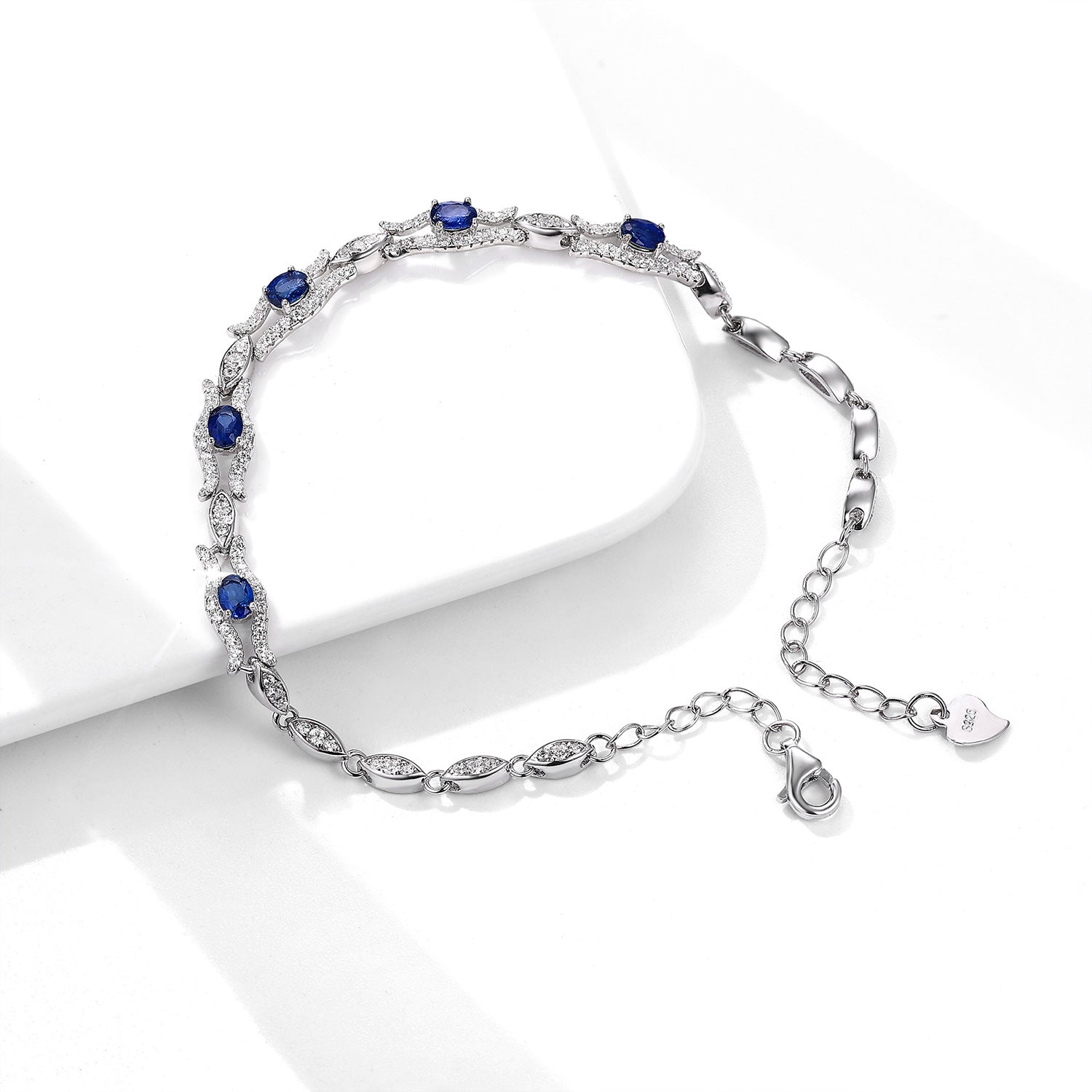 Natural Sapphire Geometric 925 Sterling Silver Platinum Gold Luxury Bracelet