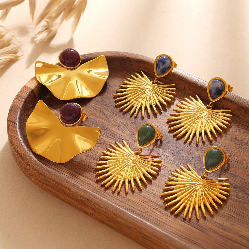 Sol — 18K Gold Natural Stone Fan Earrings