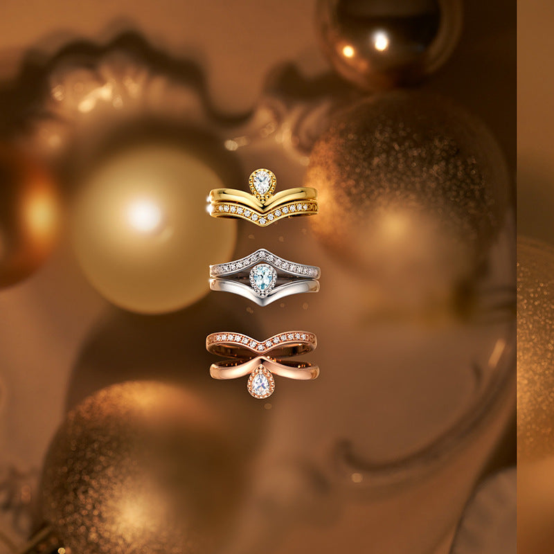 Golden Moonstone V-Shape Drop Ring | S925 Silver & 14K Gold