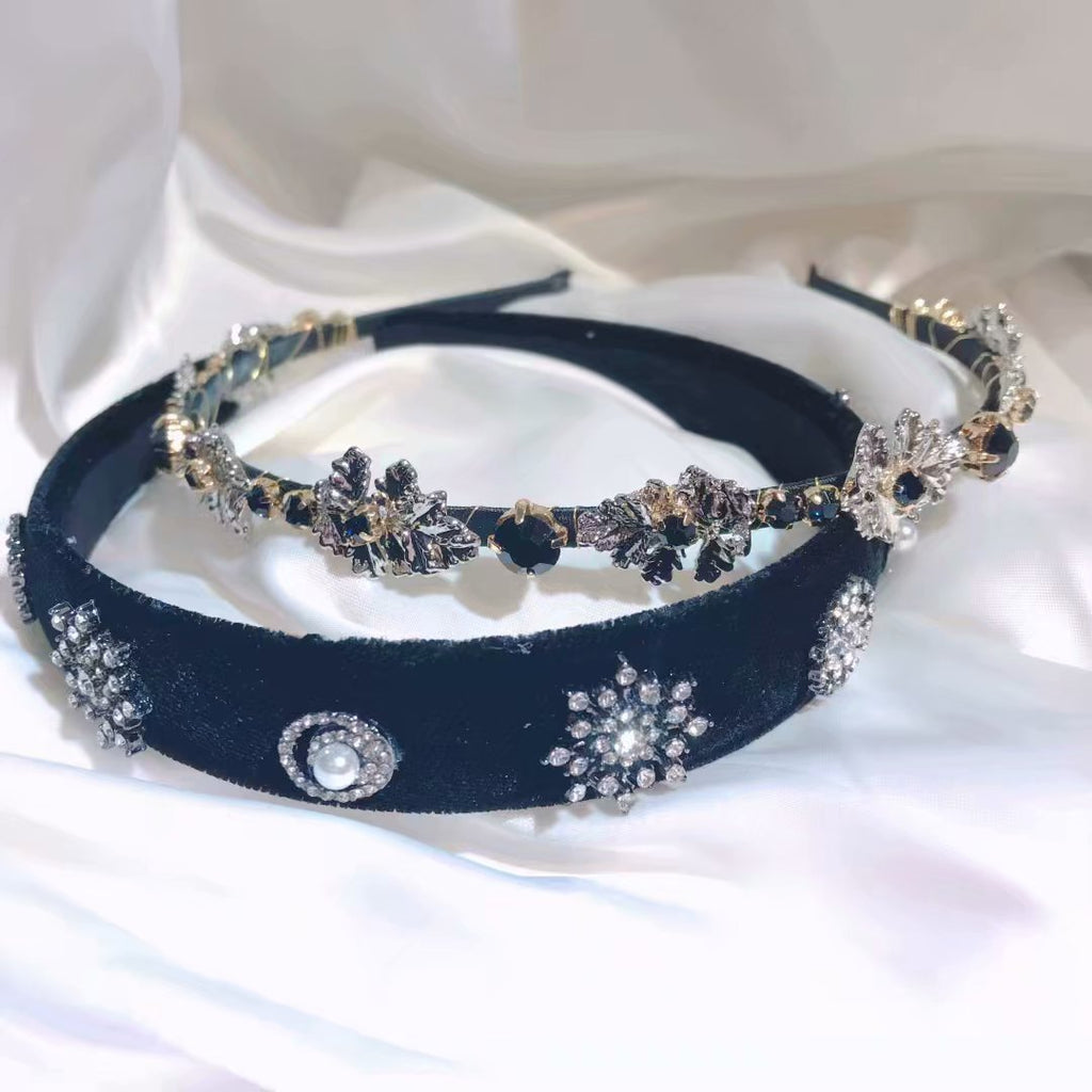 Velvet Snowflake & Metal Flower Headband — Korean Style