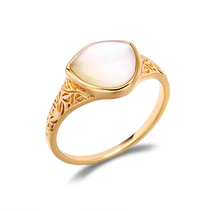 Vintage Carved Shell & Crystal Silver Ring | Luxury Women's Jewelry