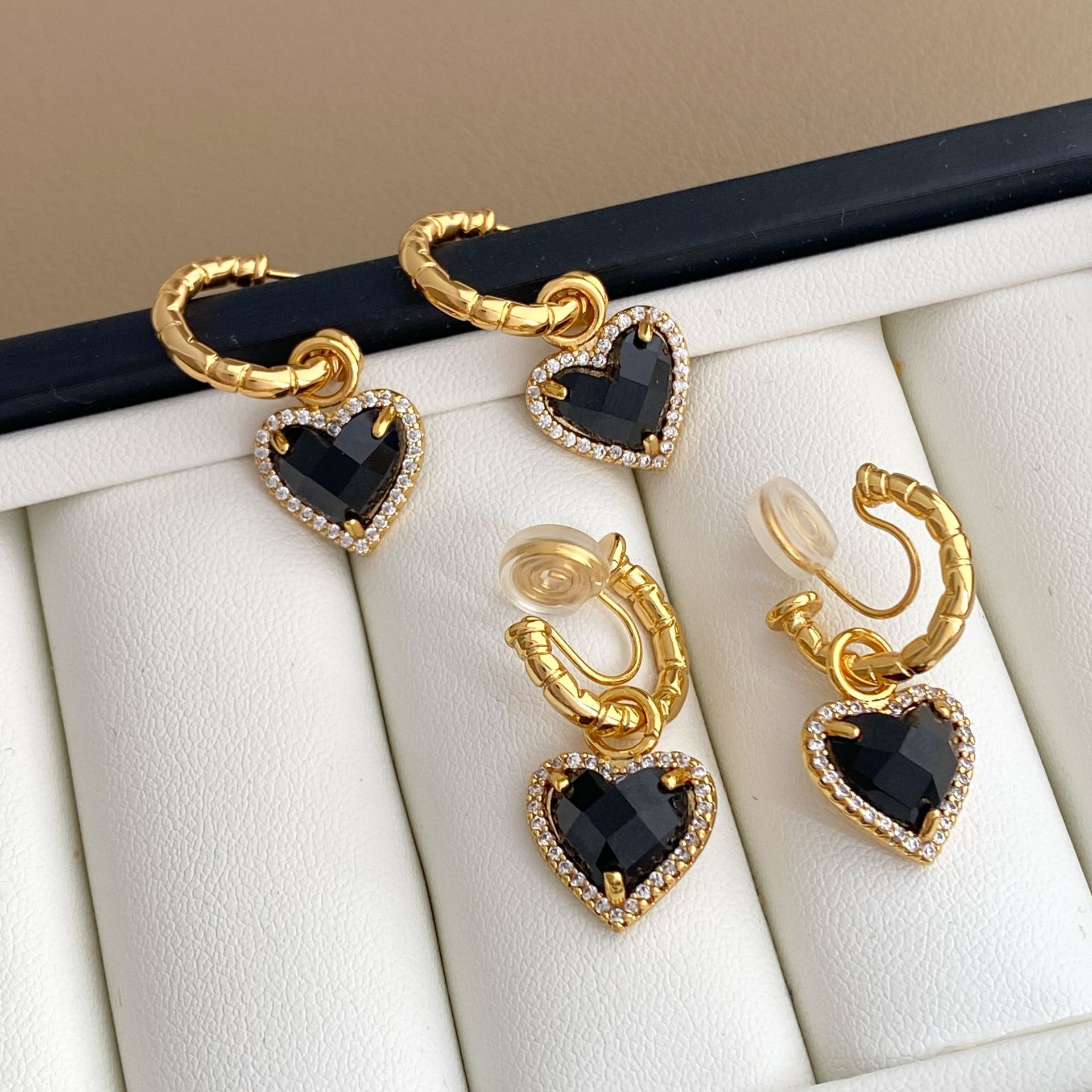 Zircon Heart Earrings | C-Shaped Luxury Ear Clips & Studs for Women