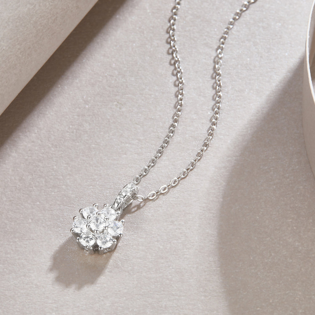 Snowflake Dance – Moissanite Pendant Necklace | Platinum-Plated Sterling Silver