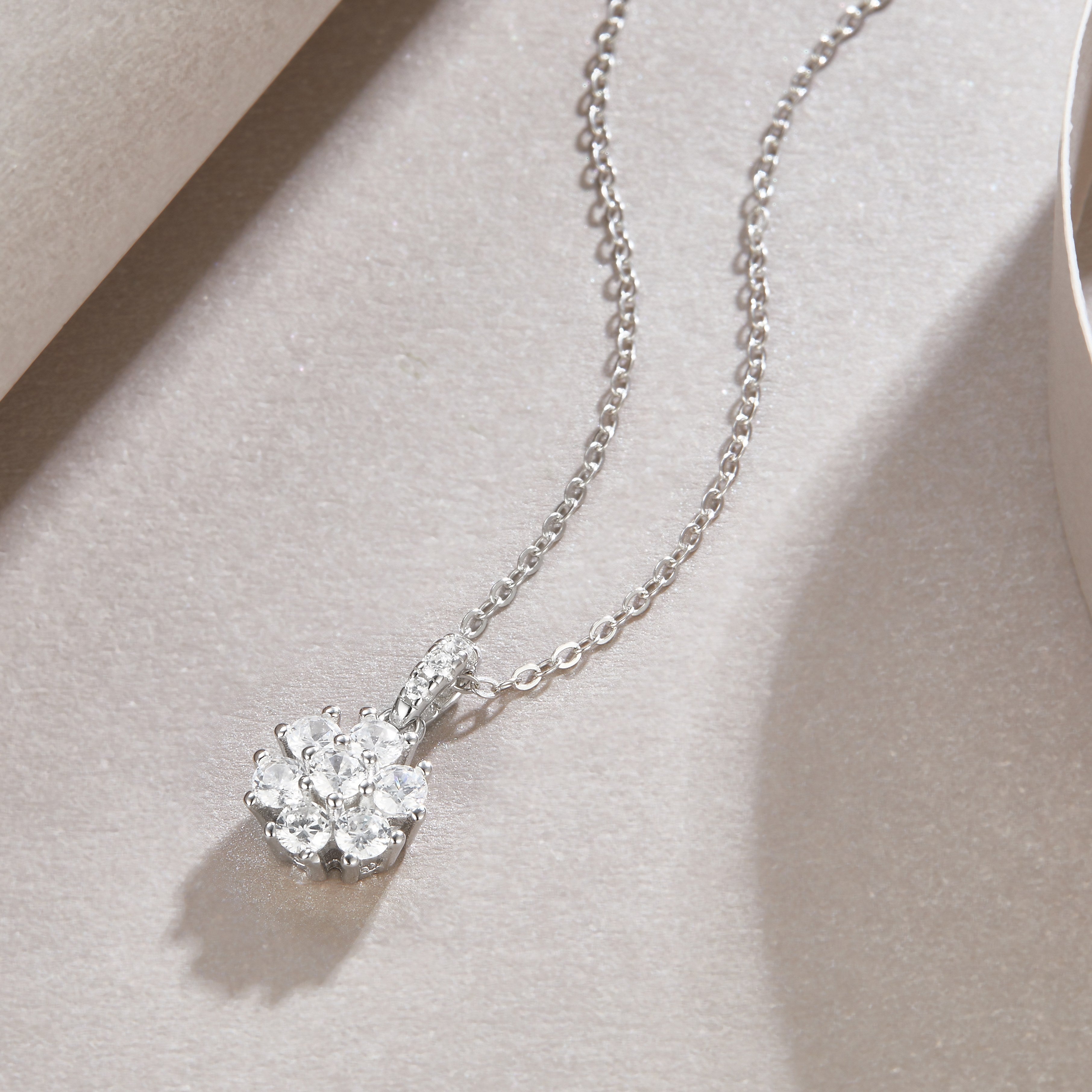 Snowflake Dance – Moissanite Pendant Necklace | Platinum-Plated Sterling Silver