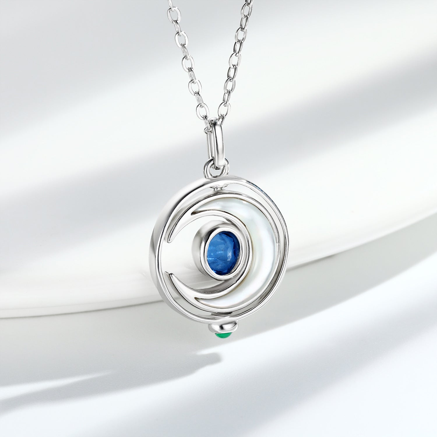 Lunar Sapphire – 925 Silver Platinum Gold Rotating Moon Natural Sapphire Luxury Necklace
