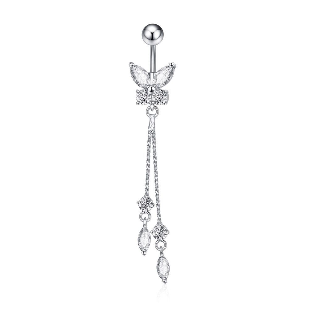 Luxury Zircon Belly Ring | Stainless Steel Navel Stud | Rose Gold, Silver & Gold