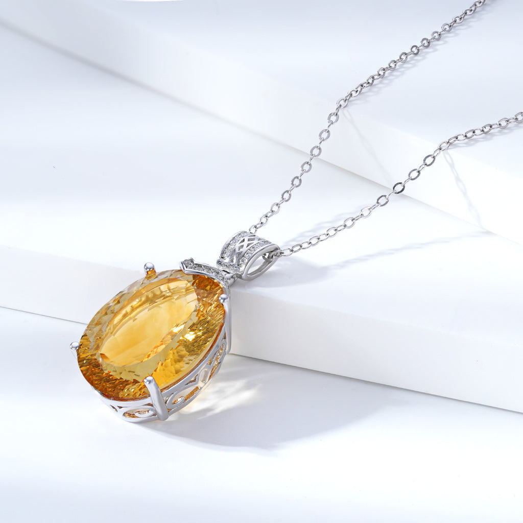 Natural Topaz Crystal Geometric Pendant 925 Sterling Silver Luxury Necklace