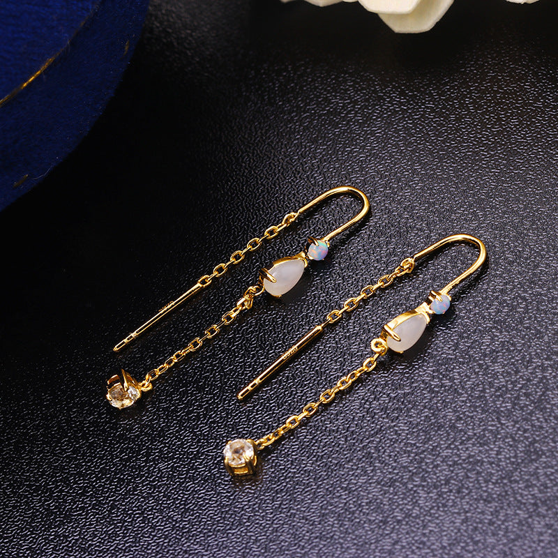 Moonstone Cascade – 925 Sterling Silver Moonstone Teardrop Tassel Luxury Earrings