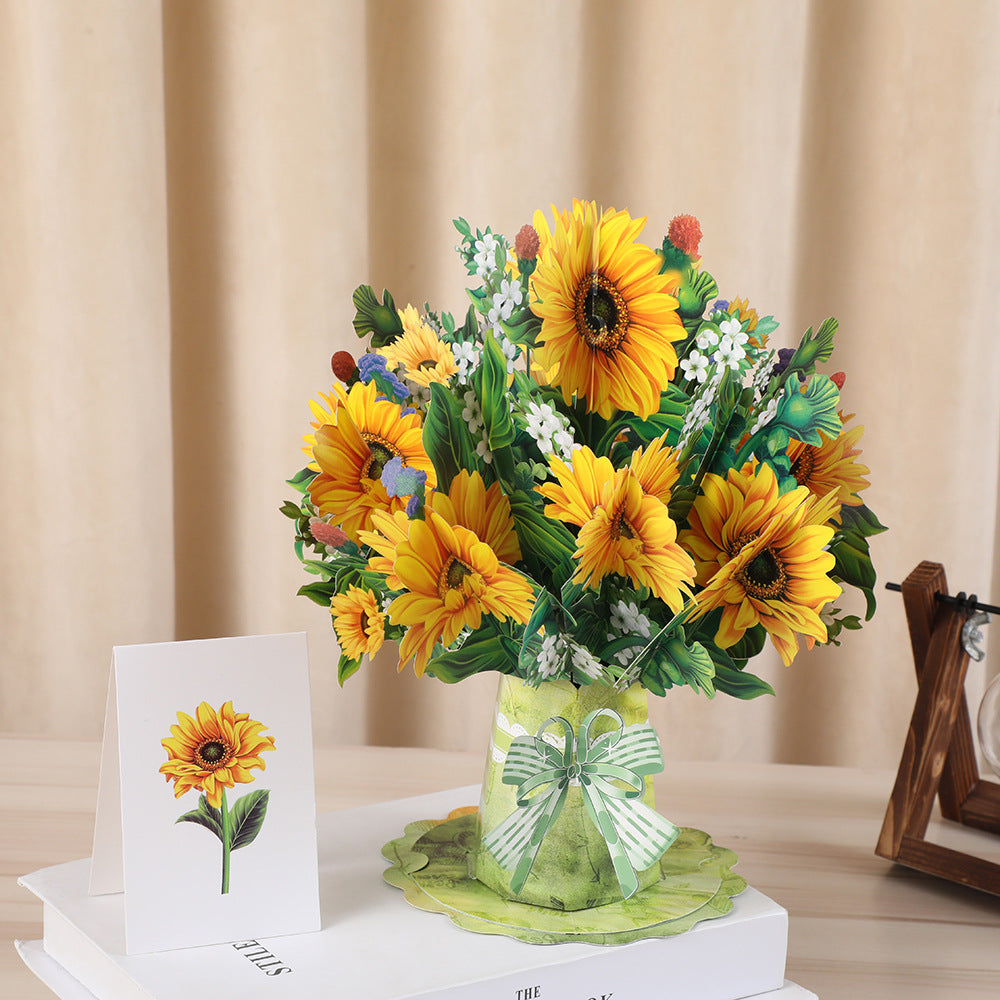 Luxury 3D Floral Bouquet Greeting Card — Botanical Stereoscopic Design