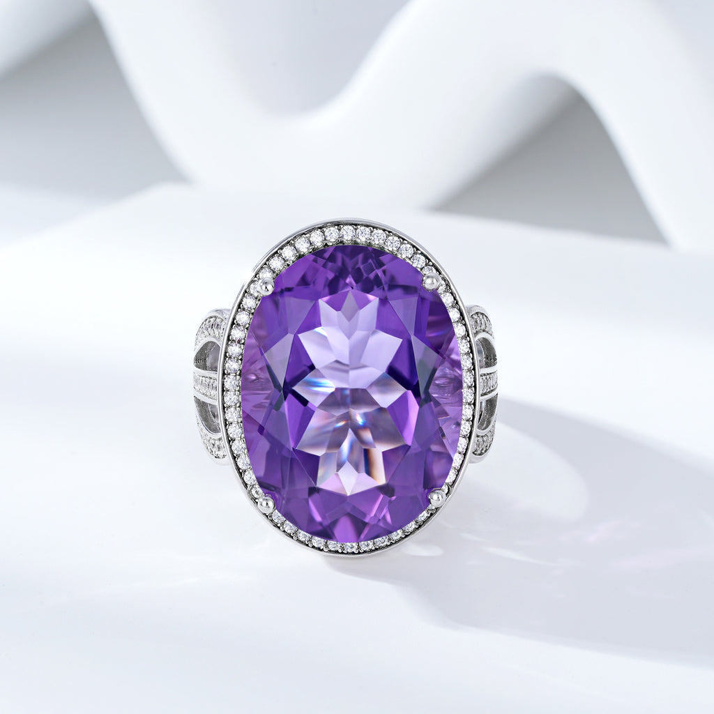 Natural Amethyst Violet 19 Carat Precision Set 925 Silver Luxury Ring