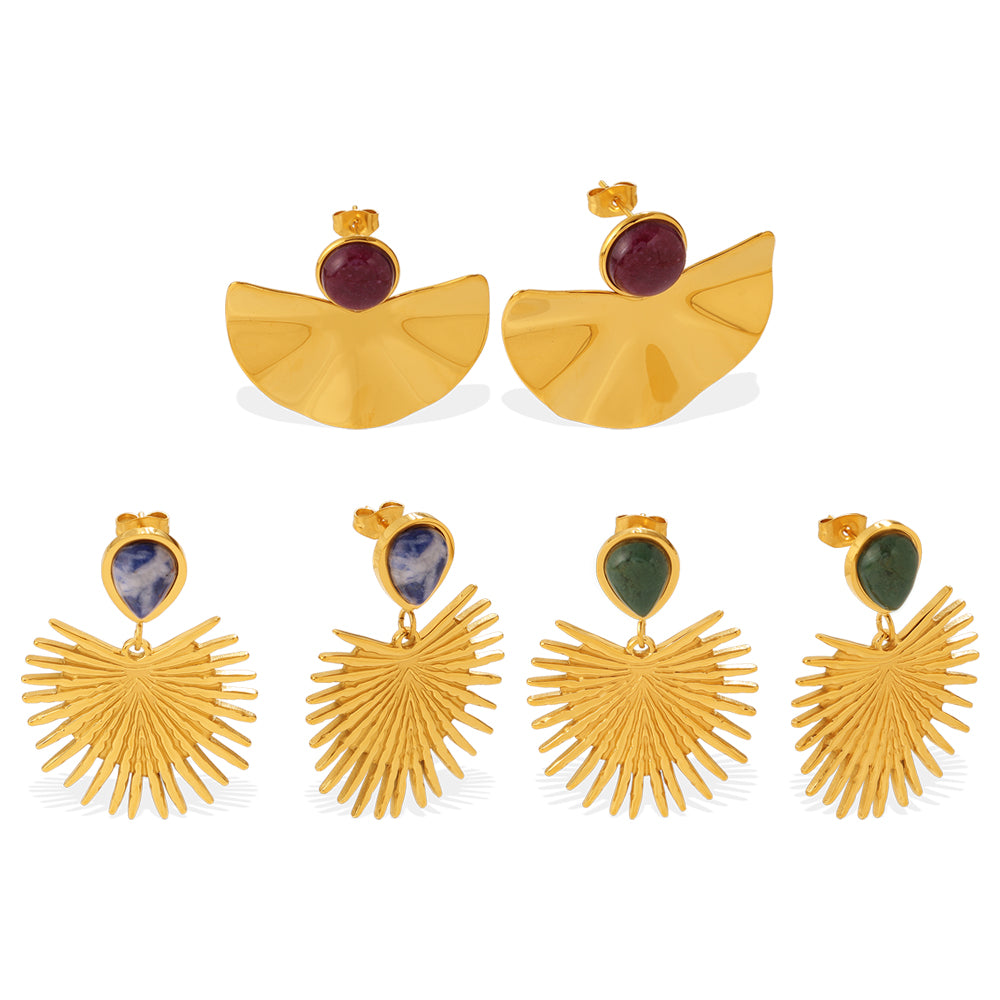 Sol — 18K Gold Natural Stone Fan Earrings