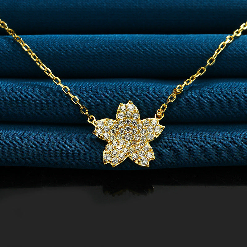 Cherry Blossom – Sterling Silver Full Pavé Flower Luxury Necklace