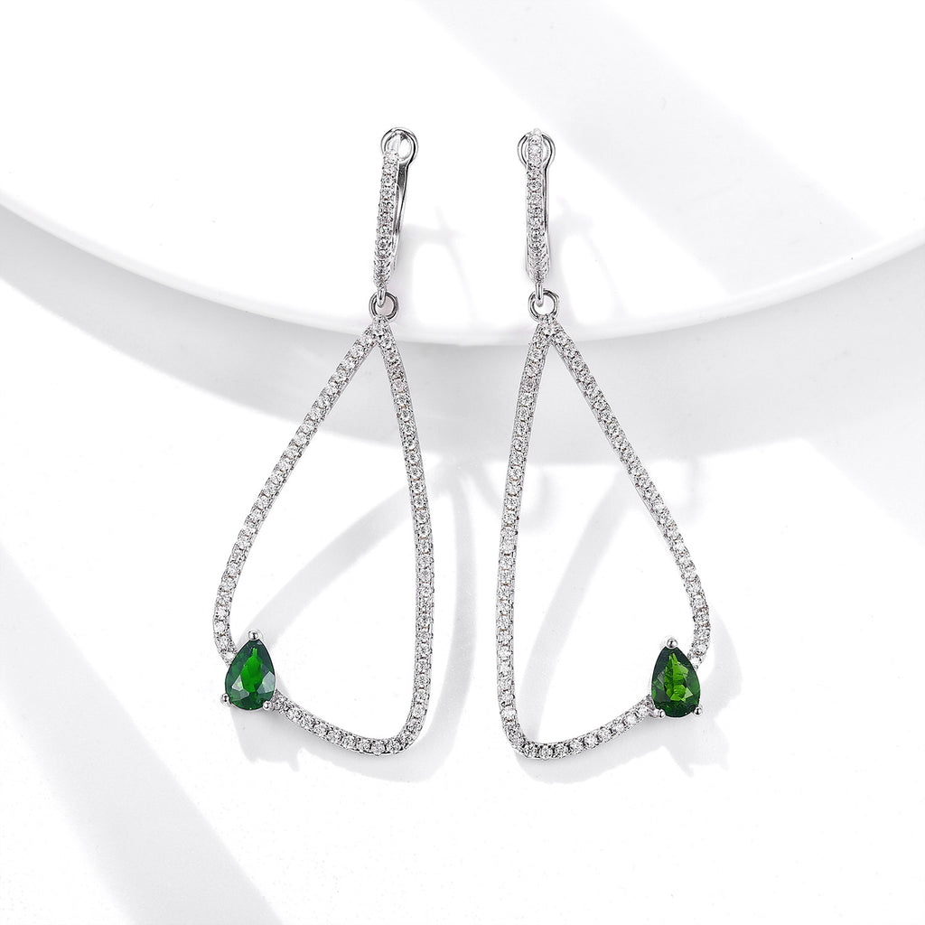 Forest Gem – 925 Sterling Silver Platinum Gold Natural Diopside Luxury Earrings