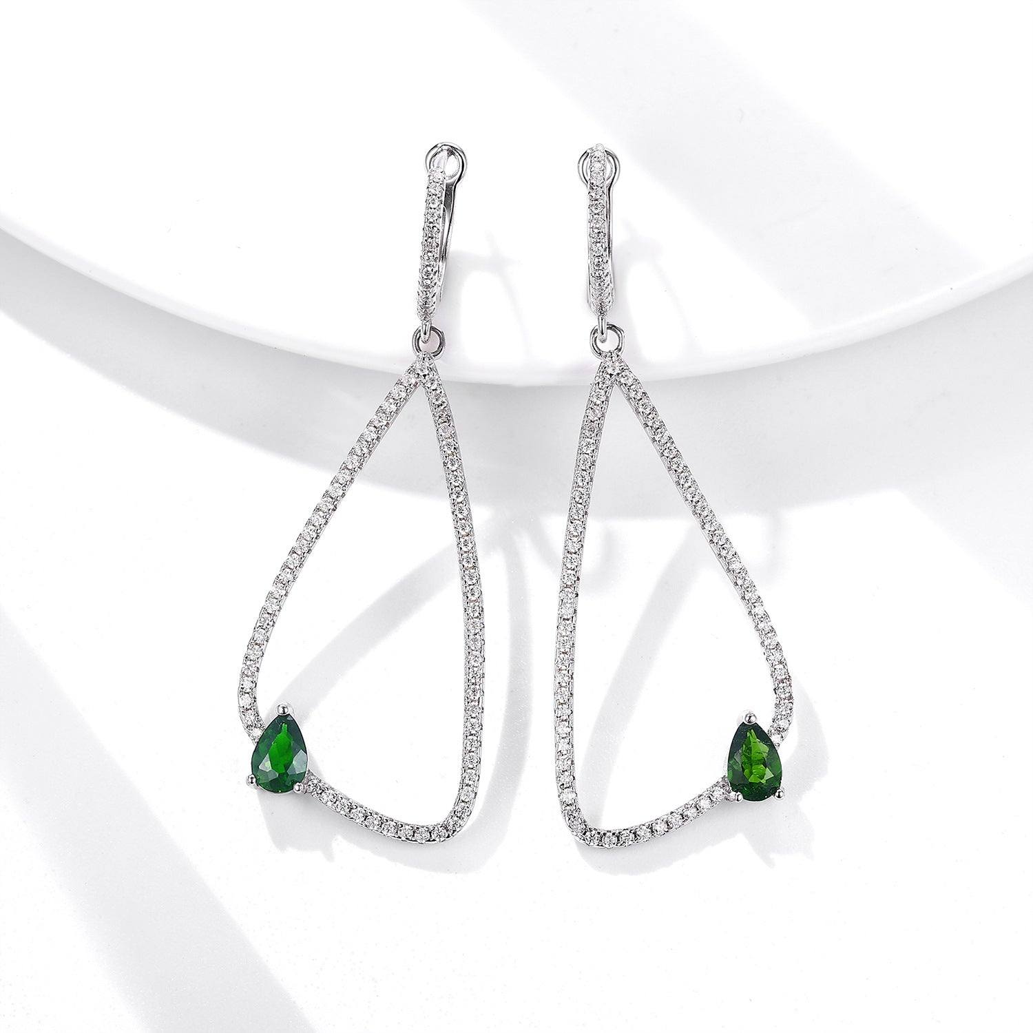Forest Gem – 925 Sterling Silver Platinum Gold Natural Diopside Luxury Earrings