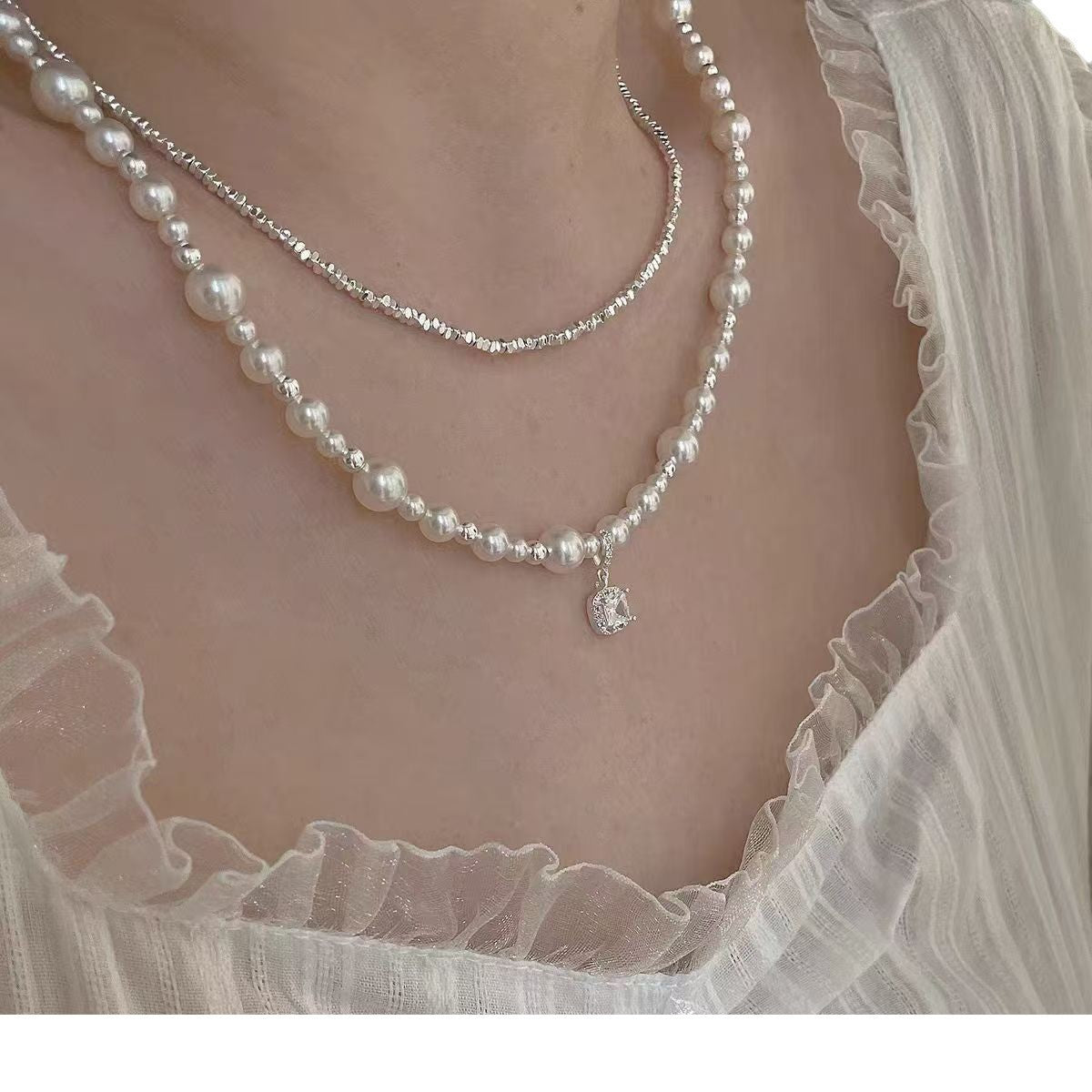 Cube Sugar Pearl Clavicle Necklace | Korean Luxury Star Pendant for Women