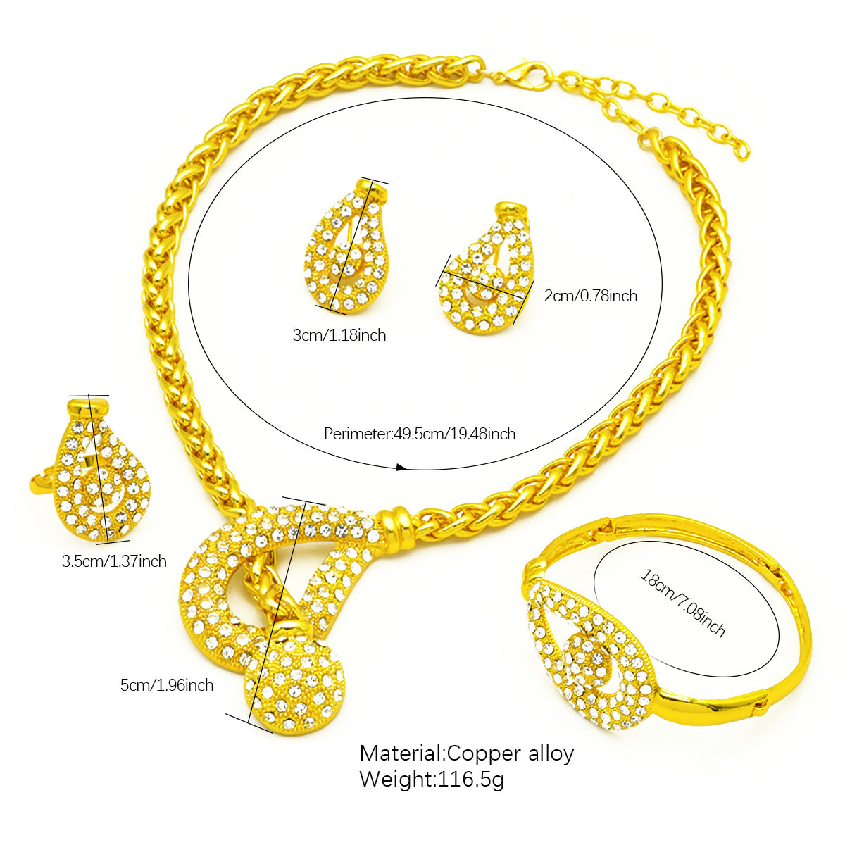 Dubai Bridal Luxe — 24K Gold-Plated Jewelry Set | Necklace, Bracelet, Earrings & Ring