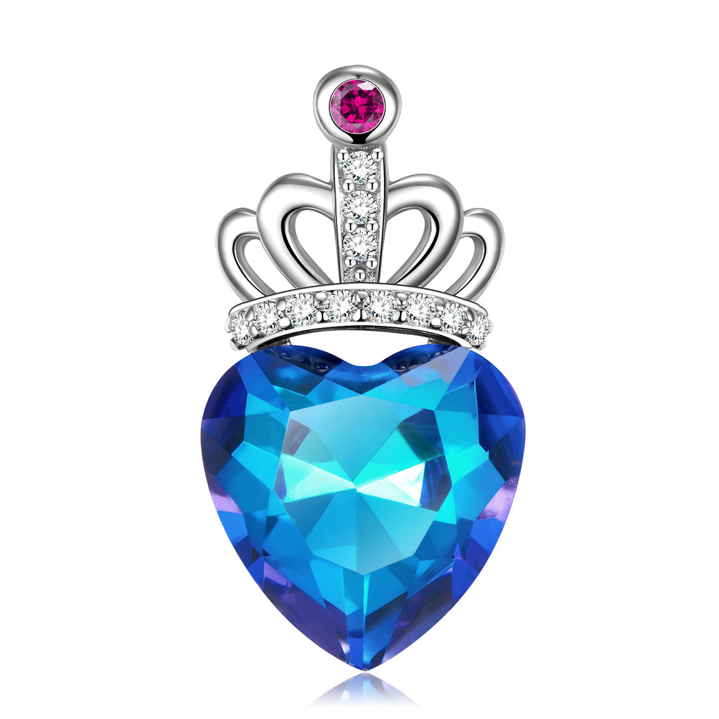 Blue Light Peach Heart Crown 925 Sterling Silver Electroplated Luxury Necklace