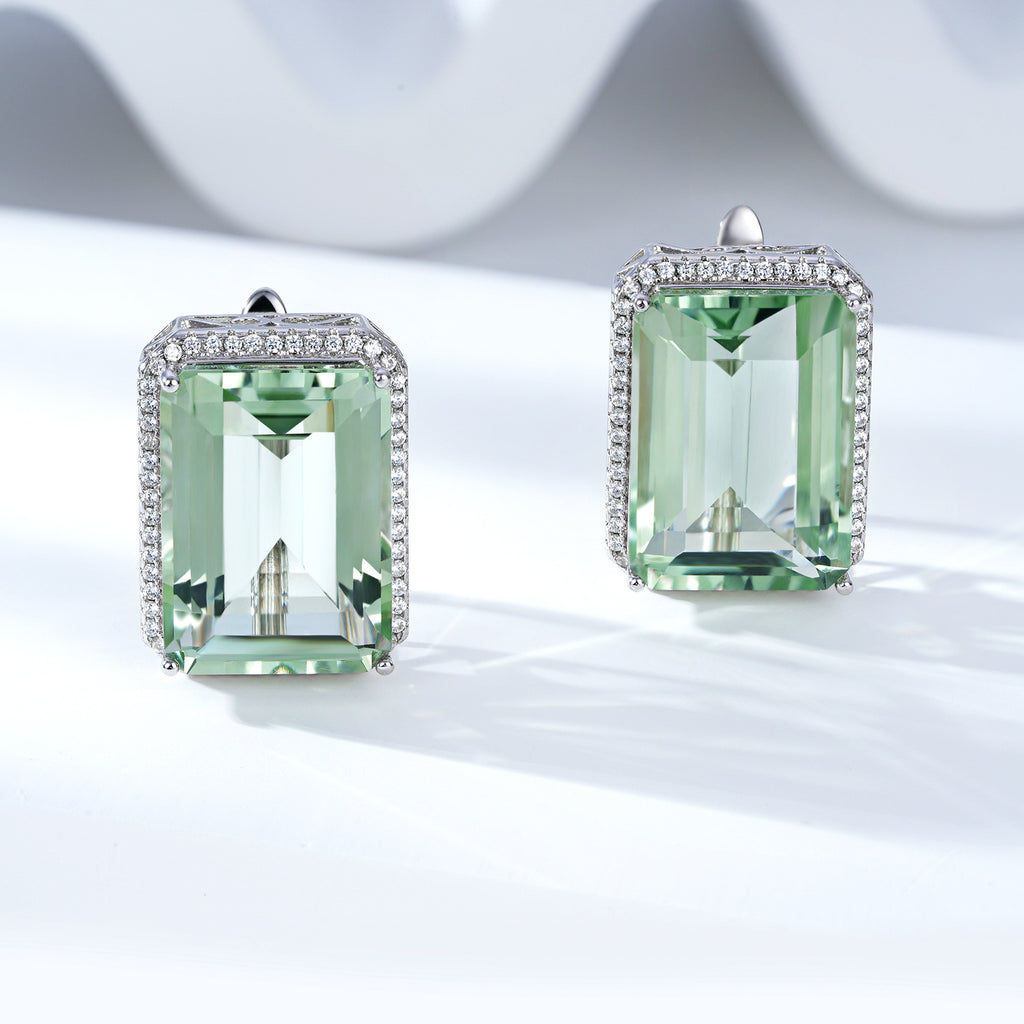 Natural Green Crystal 20.65ct Geometric 925 Sterling Silver Luxury Earrings