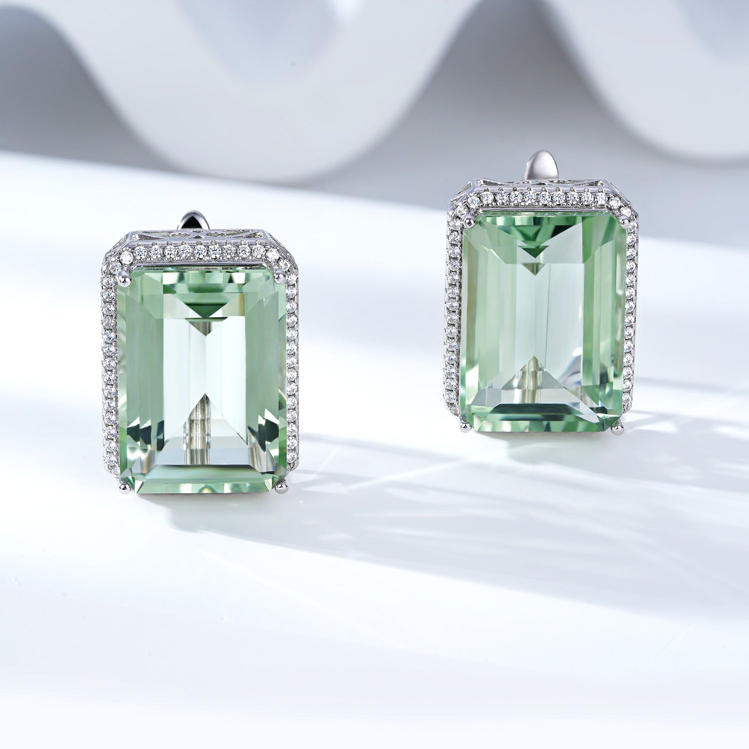 Natural Green Crystal 20.65ct Geometric 925 Sterling Silver Luxury Earrings