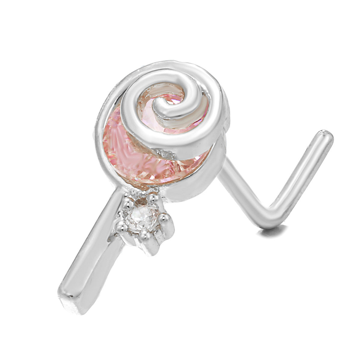 18K Zircon Nose Stud | Luxury Geometric Piercing | Gold, Silver & Pink