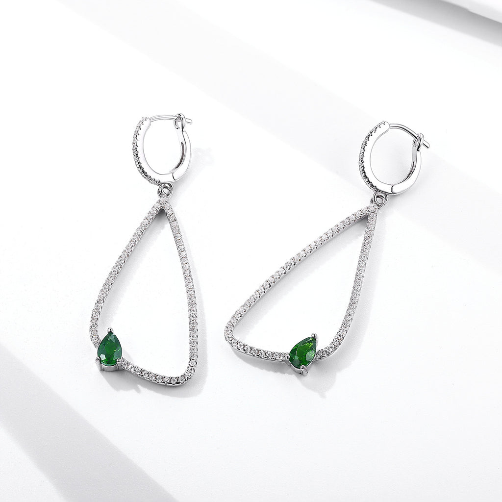 Forest Gem – 925 Sterling Silver Platinum Gold Natural Diopside Luxury Earrings