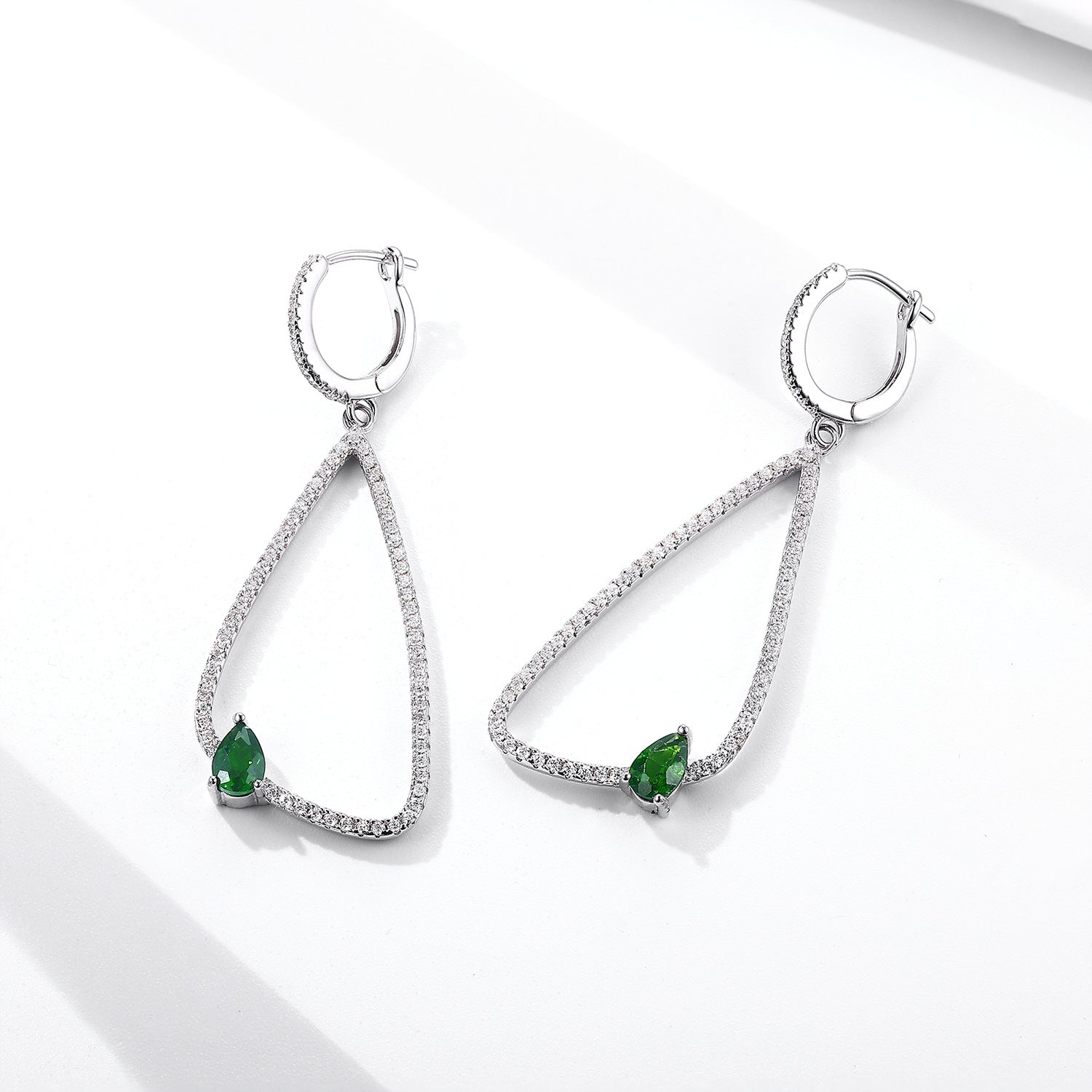 Forest Gem – 925 Sterling Silver Platinum Gold Natural Diopside Luxury Earrings