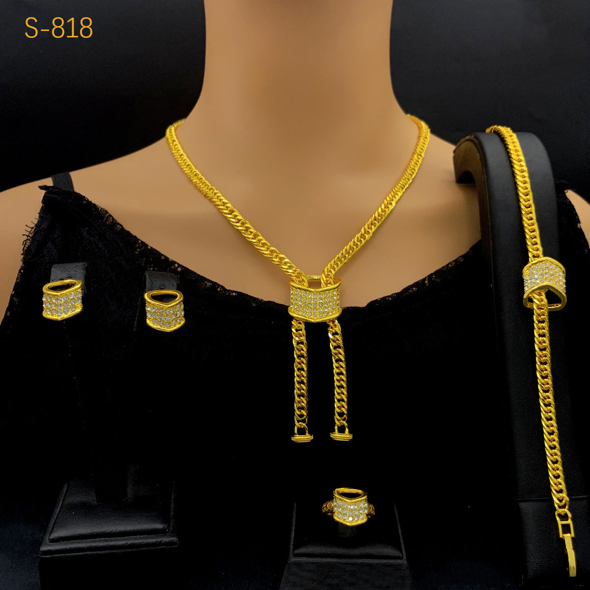 Dubai Bridal Luxe — 24K Gold-Plated Jewelry Set | Necklace, Bracelet, Earrings & Ring