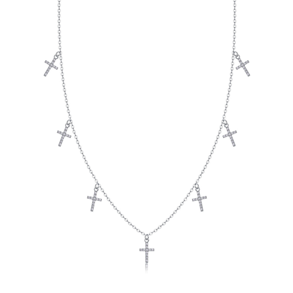 Holy Light Cross Pendant Necklace – Moissanite | Platinum-Plated Sterling Silver