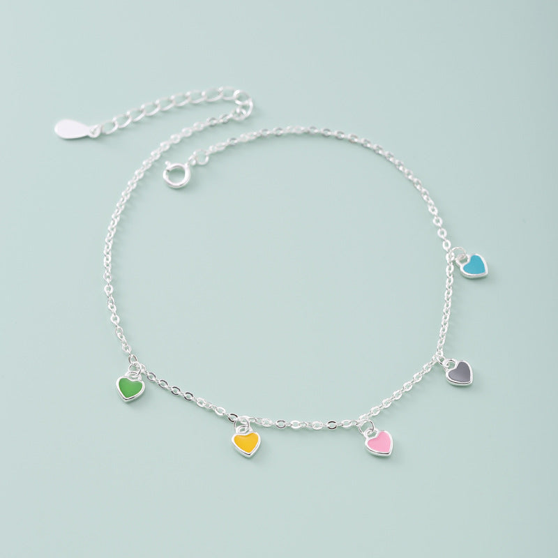 925 Sterling Silver Heart Anklet — Korean Elegance