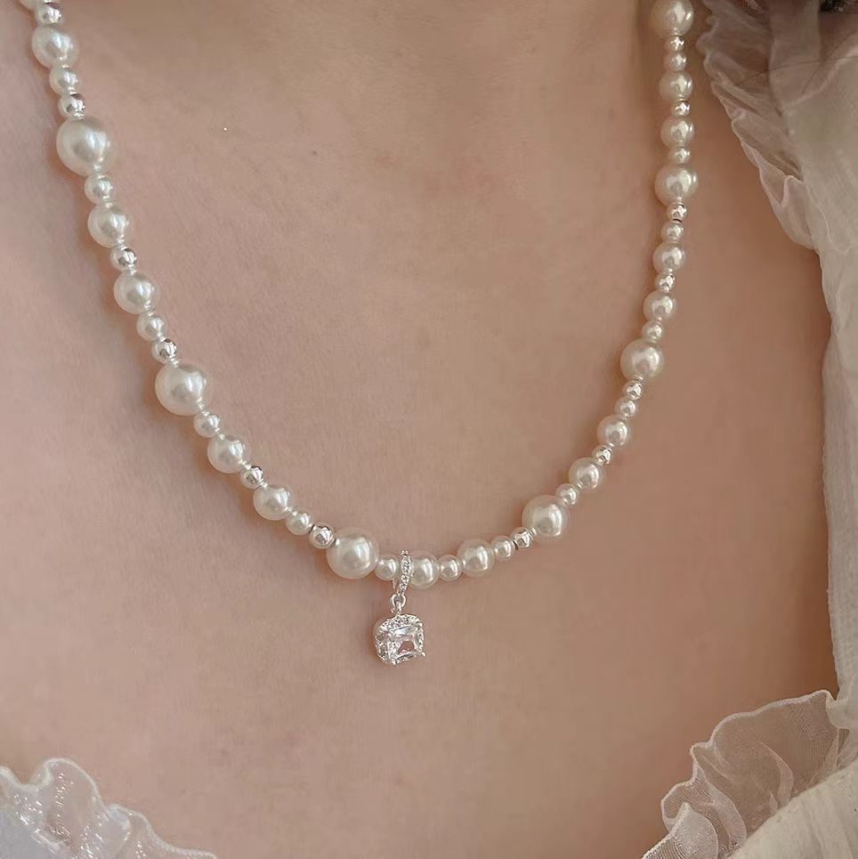 Cube Sugar Pearl Clavicle Necklace | Korean Luxury Star Pendant for Women