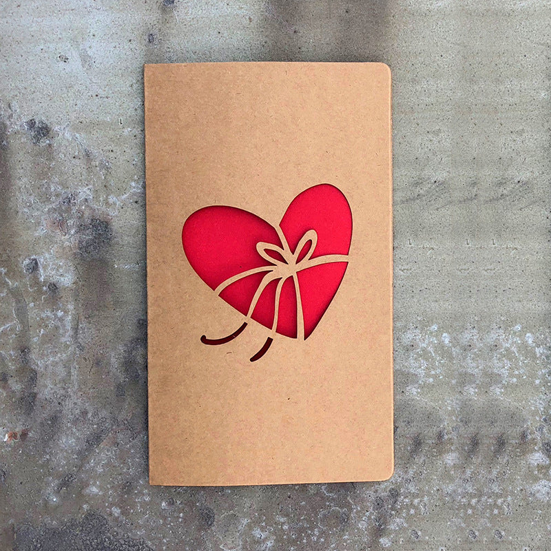 Vintage Kraft Paper Laser-Cut Love Greeting Card — Hollow Floral Design