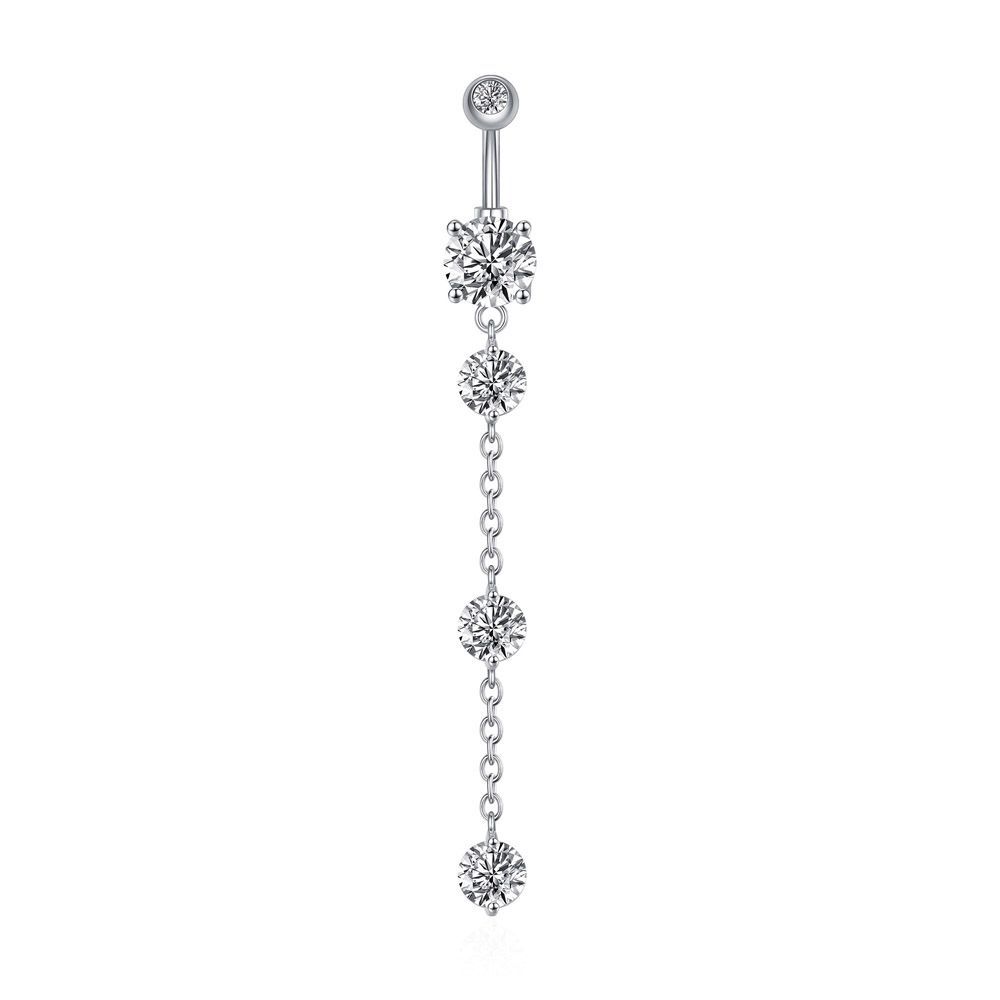 Luxury Zircon Belly Ring | Stainless Steel Navel Stud | Rose Gold, Silver & Gold
