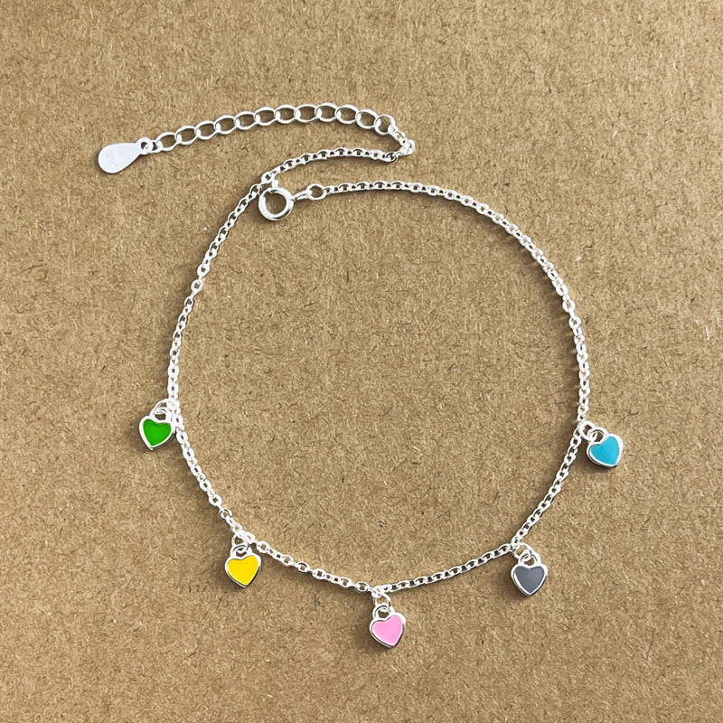 925 Sterling Silver Heart Anklet — Korean Elegance