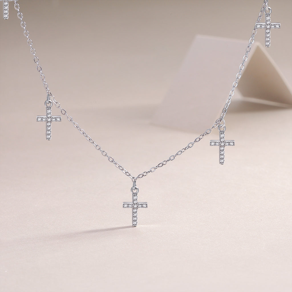 Holy Light Cross Pendant Necklace – Moissanite | Platinum-Plated Sterling Silver