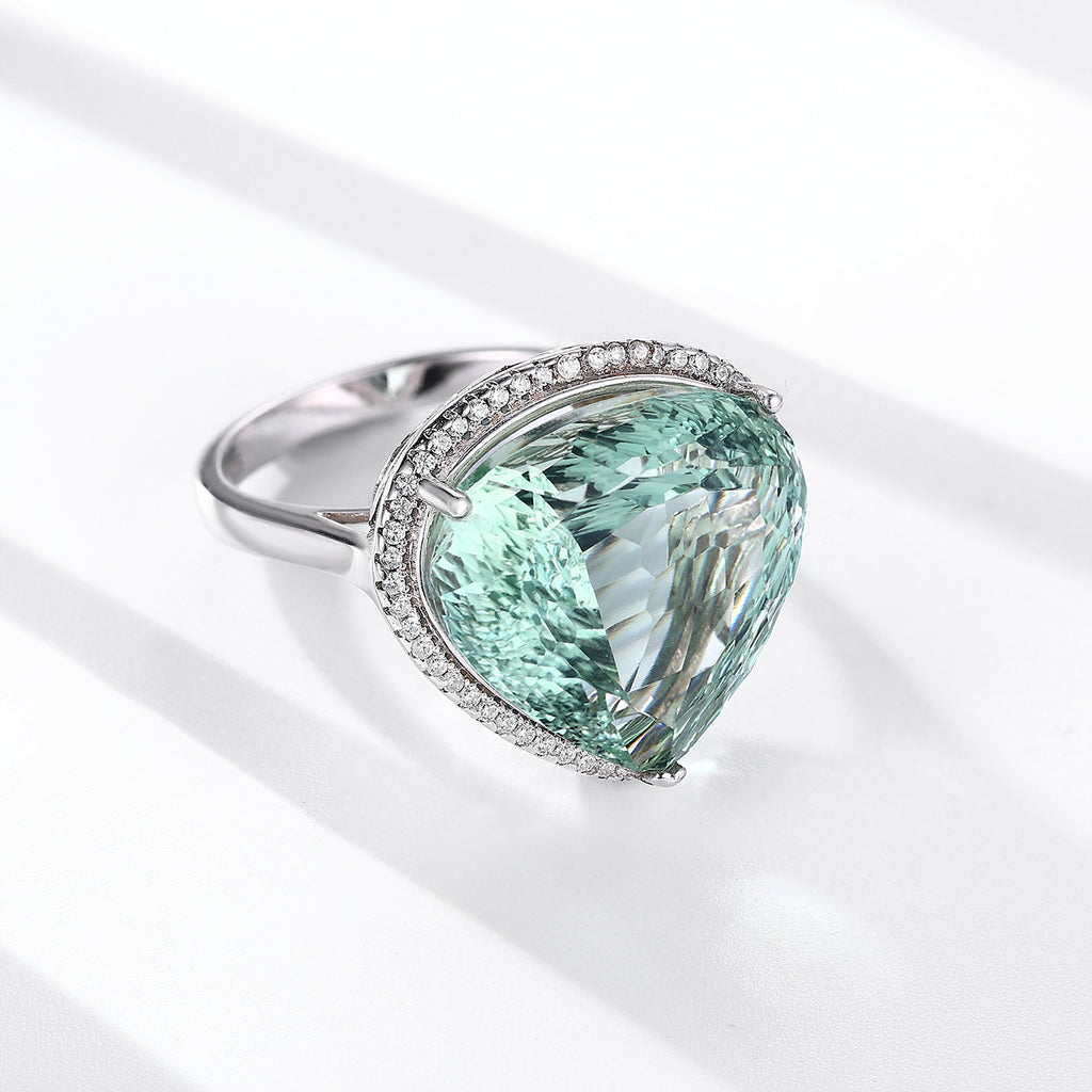Bird's Nest Natural Green Crystal Peach Heart 925 Sterling Silver Luxury Ring