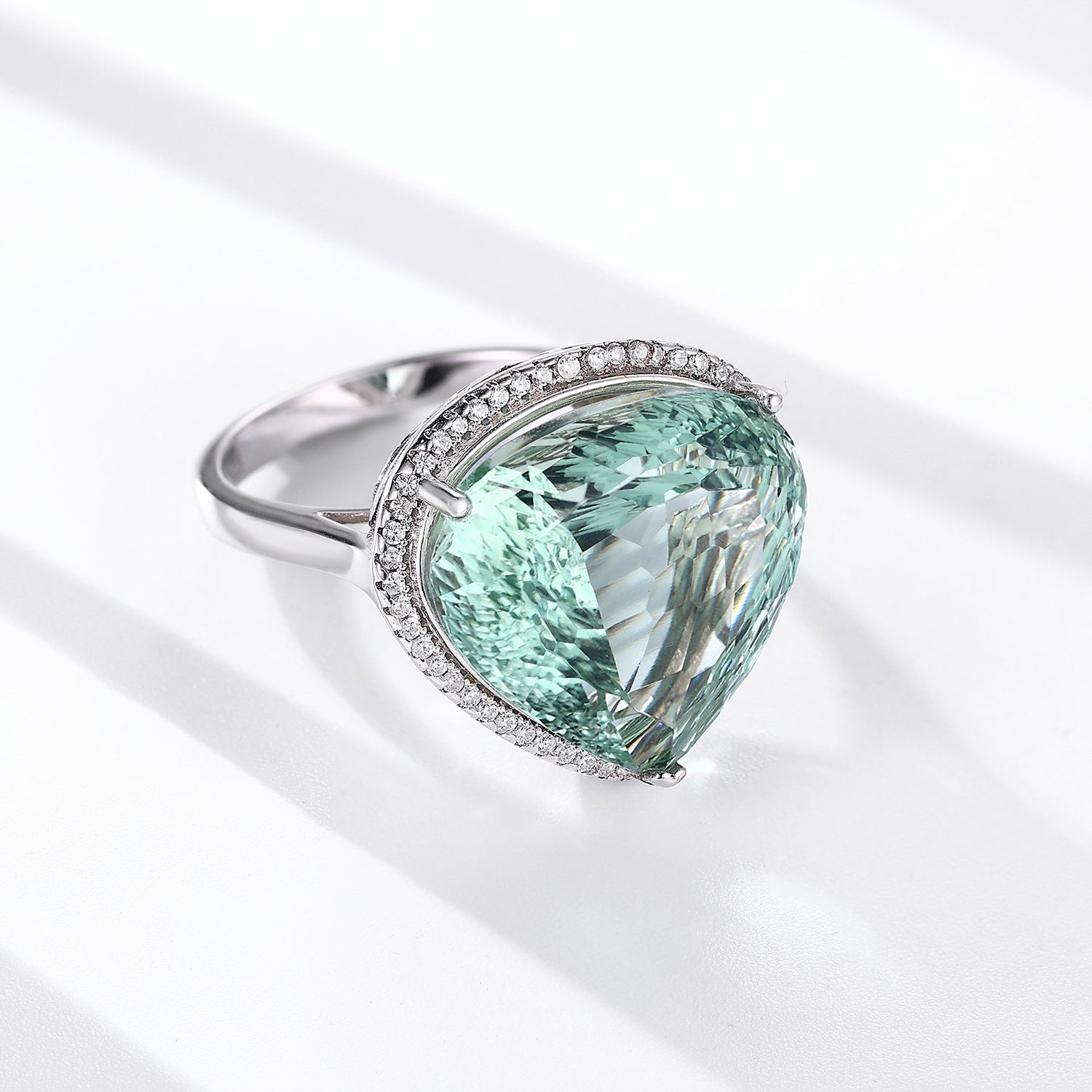 Bird's Nest Natural Green Crystal Peach Heart 925 Sterling Silver Luxury Ring