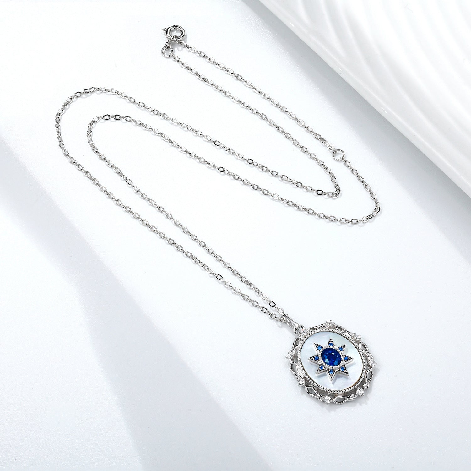 925 Sterling Silver Natural Sapphire Platinum Gold Luxury Pendant Necklace