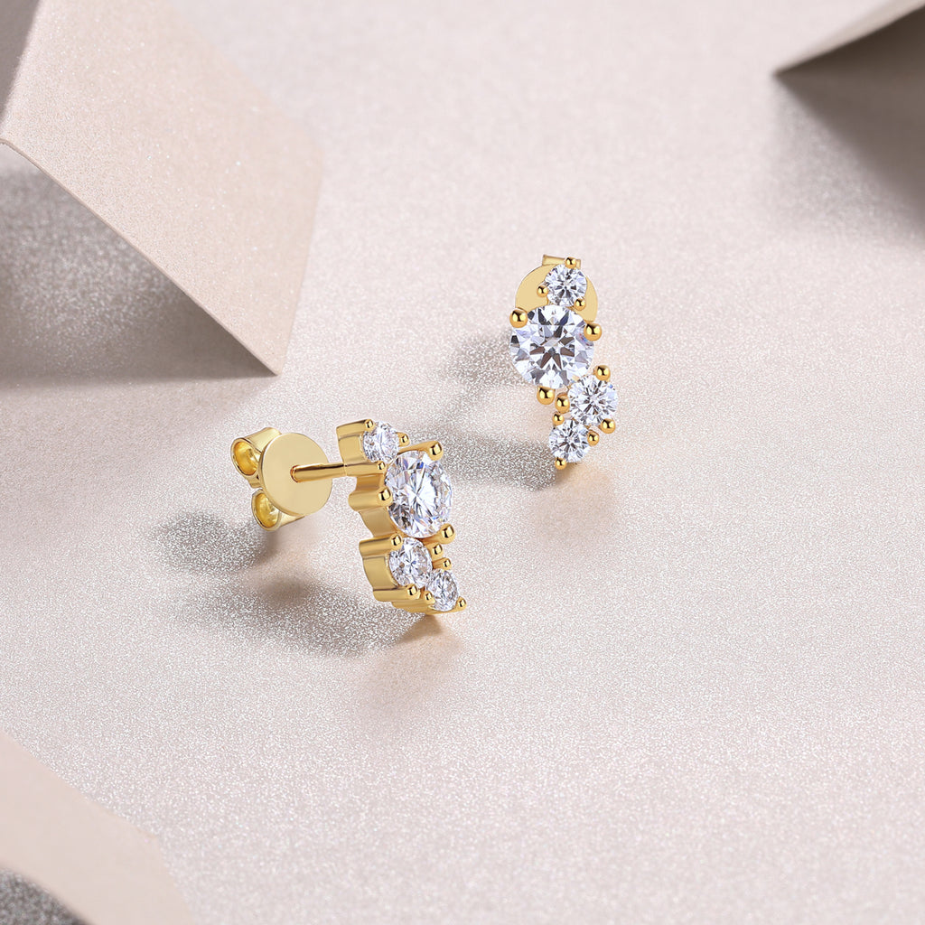 Moissanite Stud Earrings – Gold-Plated Sterling Silver | Set of 2