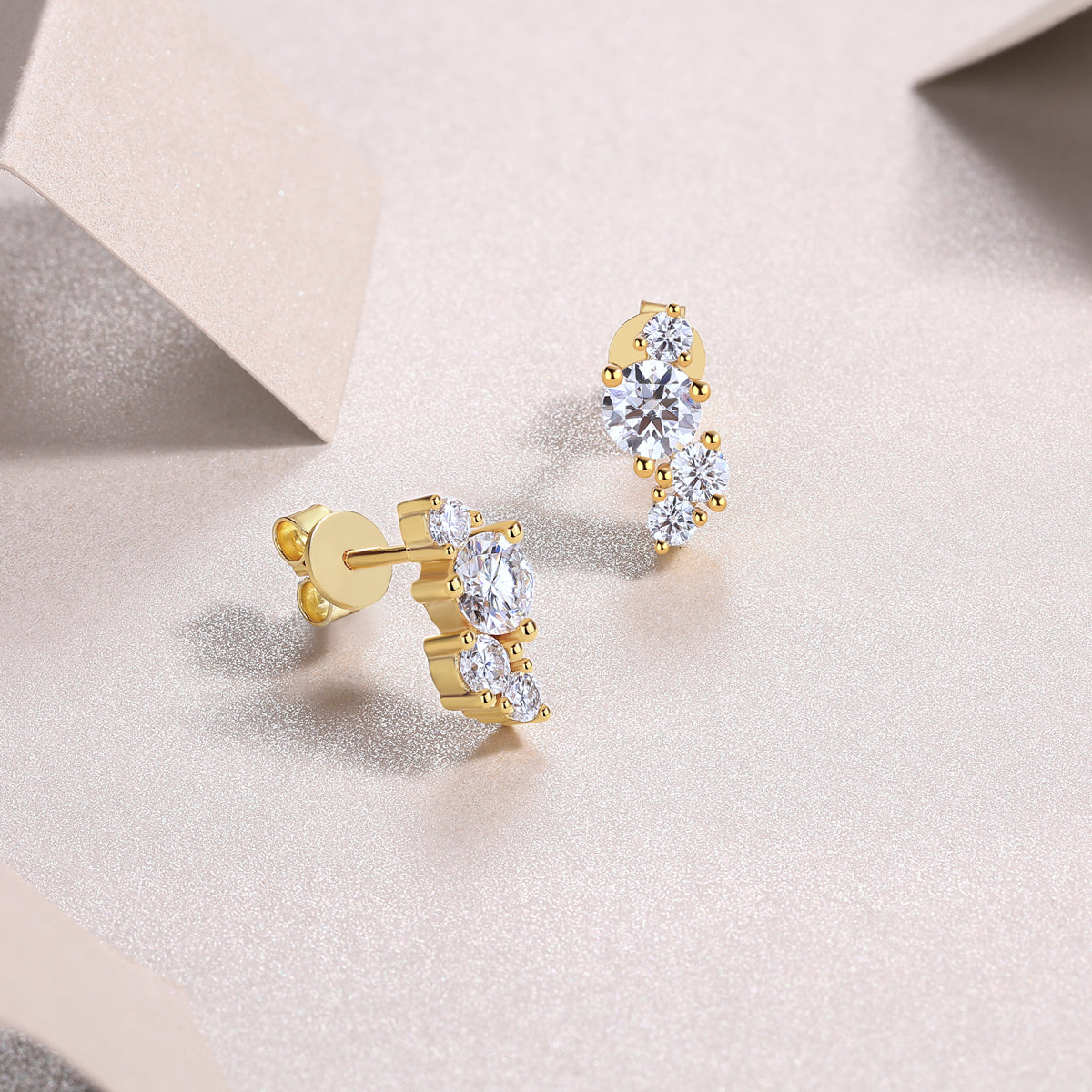 Moissanite Stud Earrings – Gold-Plated Sterling Silver | Set of 2