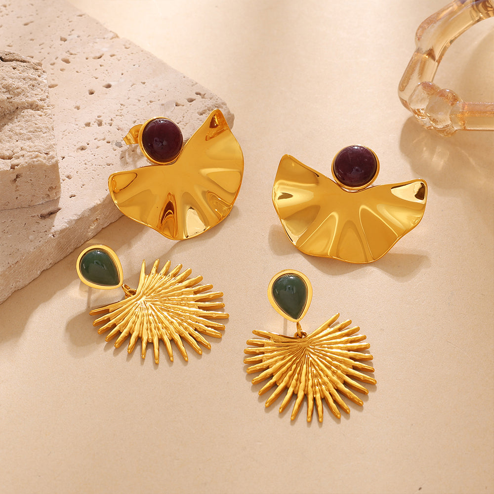 Sol — 18K Gold Natural Stone Fan Earrings