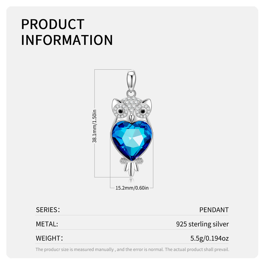 Midnight Owl – 925 Sterling Silver Blue Crystal Luxury Pendant Necklace