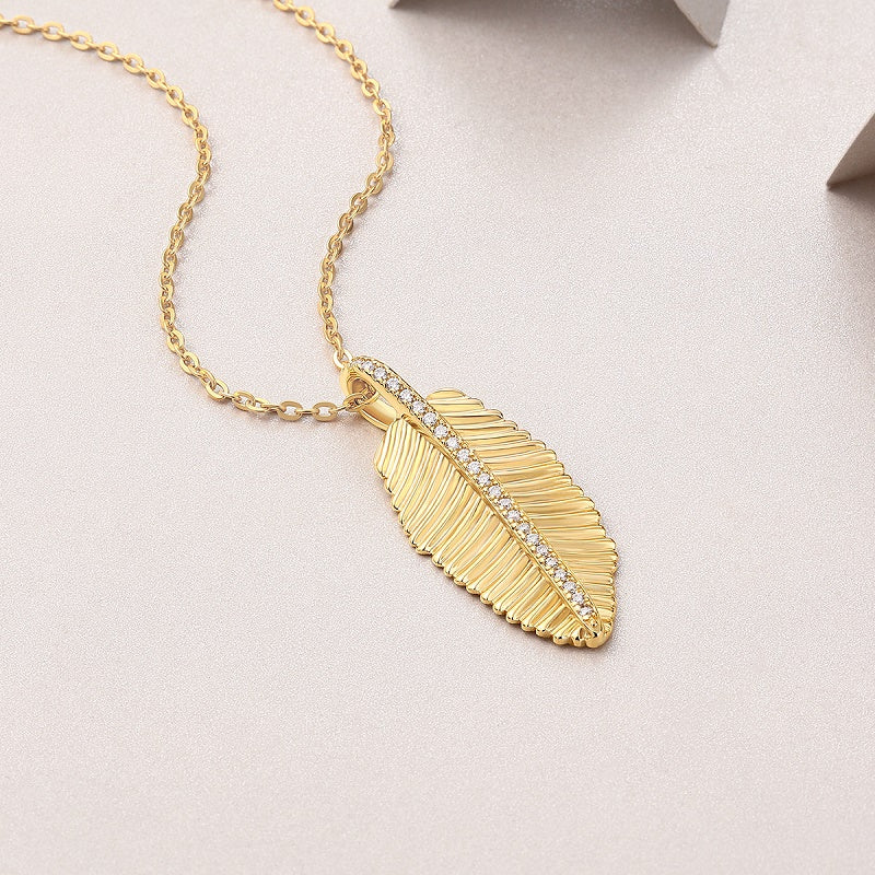 Fallen Leaves — Moissanite Pendant Necklace in S925 Silver & Gold