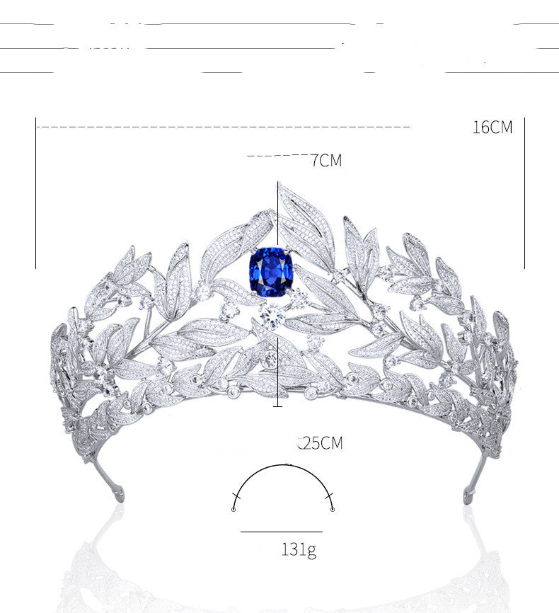 Sapphire Blue Zircon Bridal Crown — AAA Wedding Headdress
