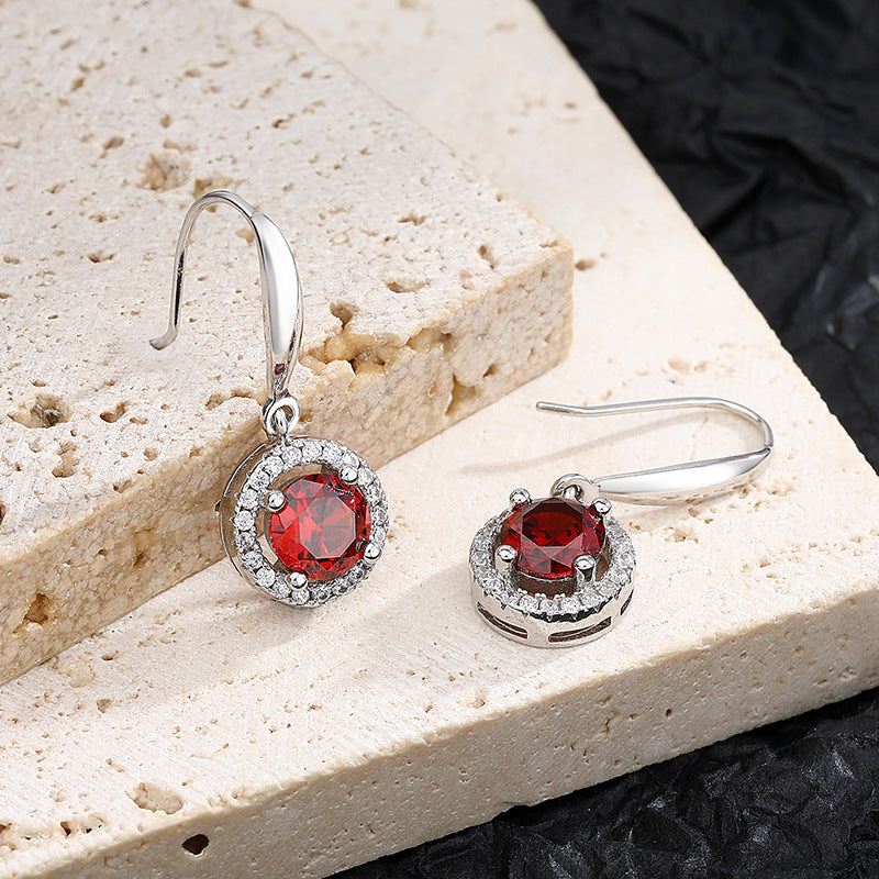 Crimson Orb – 925 Sterling Silver Red Geometric Drop Luxury Earrings