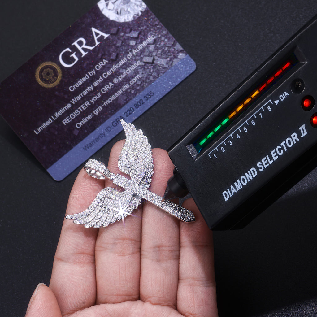 Angel Wings Moissanite Pendant — S925 Silver with Platinum Plating
