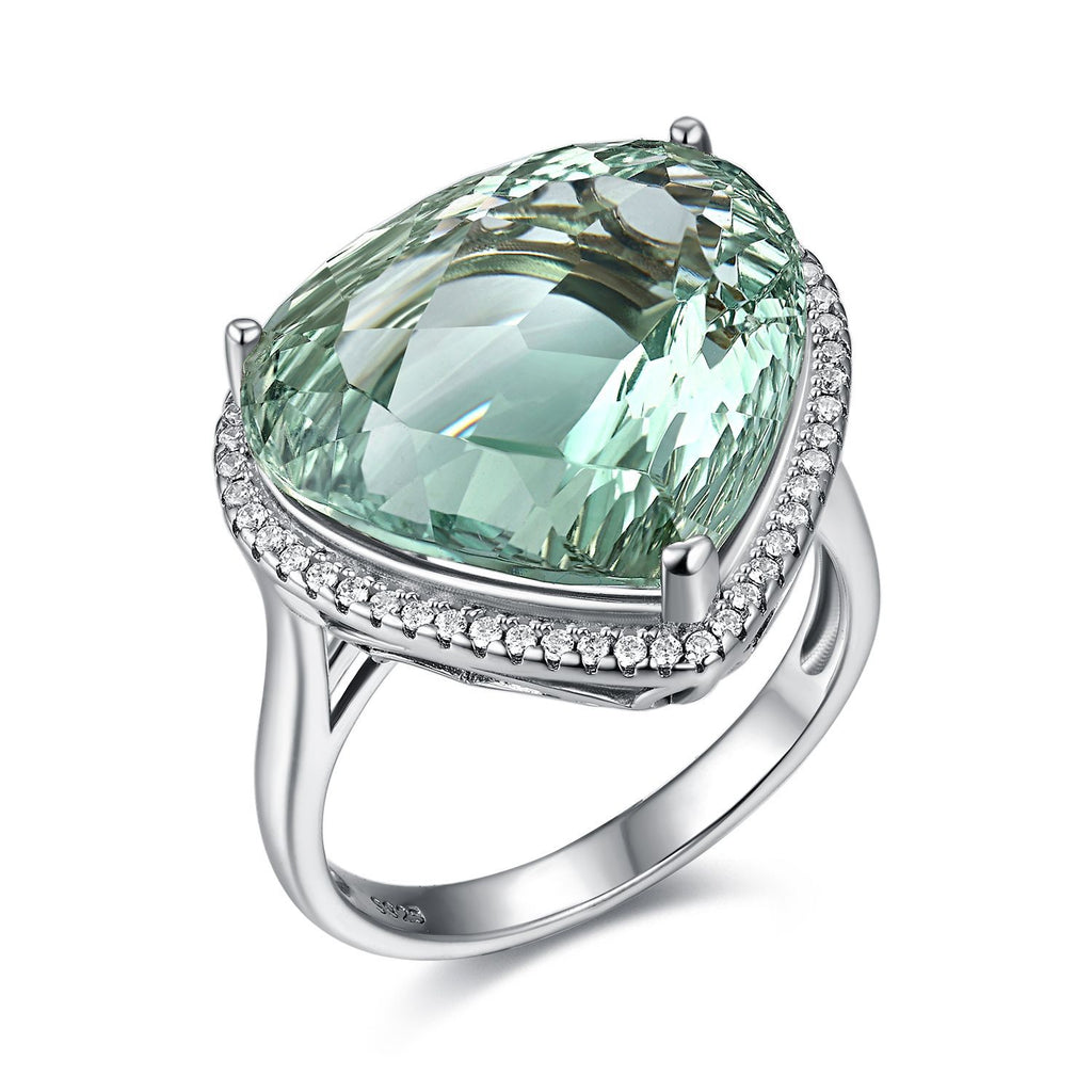 Bird's Nest Natural Green Crystal Peach Heart 925 Sterling Silver Luxury Ring