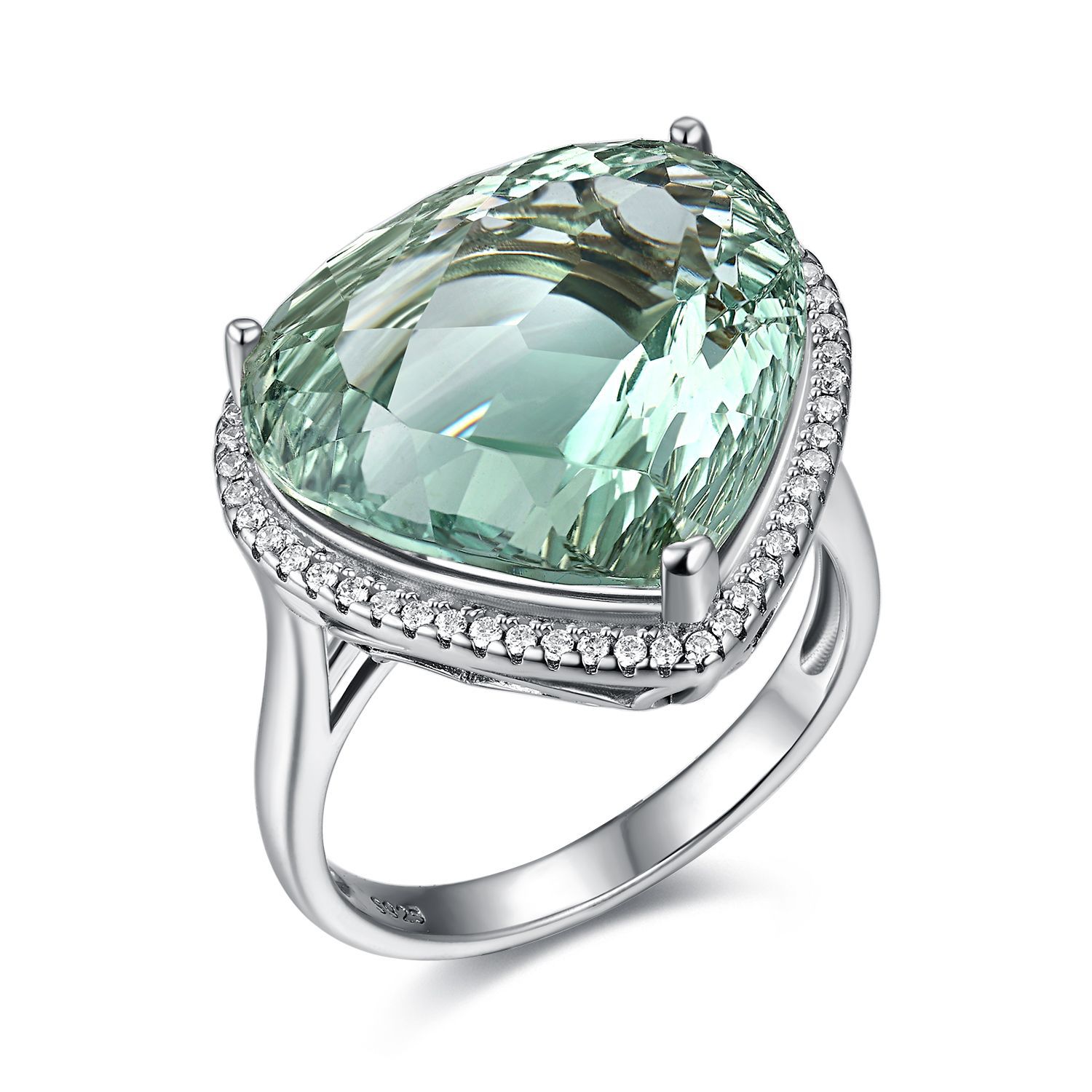 Bird's Nest Natural Green Crystal Peach Heart 925 Sterling Silver Luxury Ring